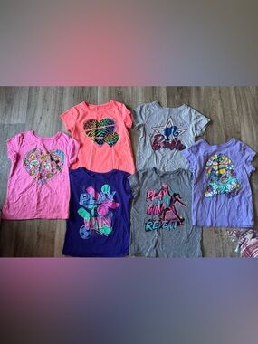 Girls' Graphic Tee Bundle - Bright Pink, Coral, Purple & Gray